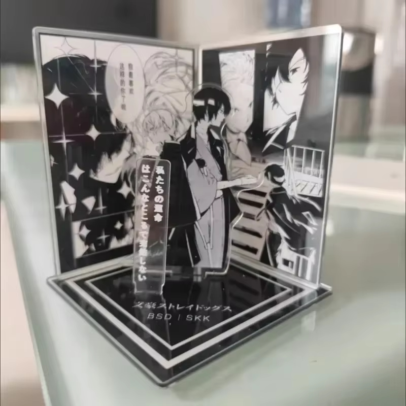 Desk Accessories - アニメ BSD 『ソウコク』シーン アクリルスタンド 大沢悟、中原卓也、白黒のコミックパネル、背景、卓上装飾