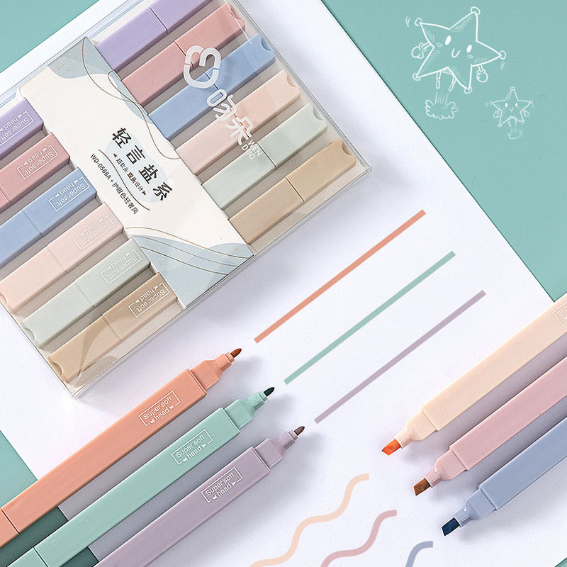 Pastel Highlighter Set Double Ended - 6 個両面蛍光ペンセットかわいい色のマンガマーカーパステル文具スクラップブッキング学用品